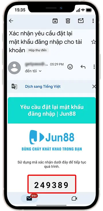 Bước 4: Kiểm tra email và lấy mã xác nhận hệ thống gửi đến